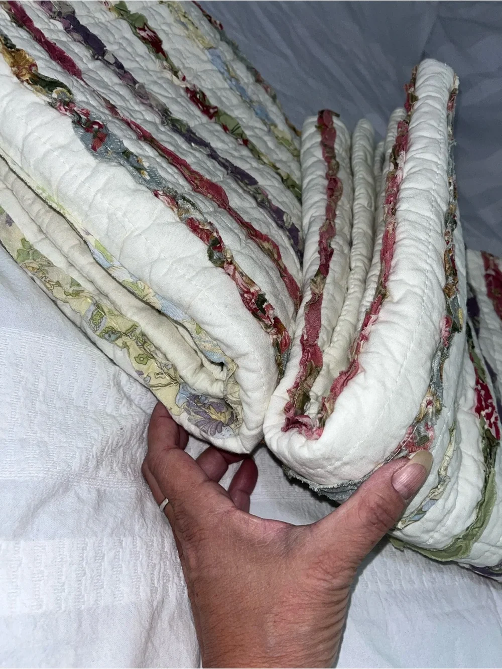 Greenland Home Bella Quilted Ruffle Shams Cotton Mixed Floral Stripe • King 2pc
